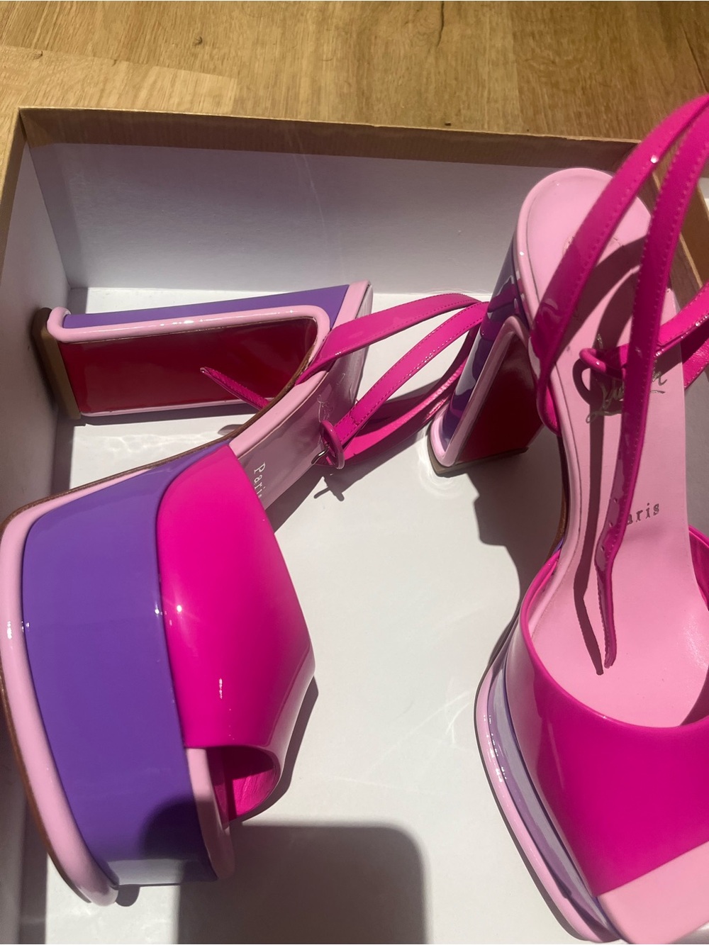 Christian Louboutin Hot Pink Patent Slingback Sandals - Picture 2 of 5